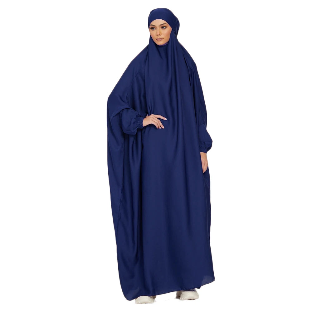 10 Colors Muslim Robe One Piece Solid Color Long Dress Ramadan Prayer Hijab Gilbab Women Hooded Veil Islam Dubai