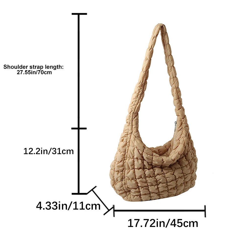Beg Selempang Berlapis Empuk Baharu untuk Wanita Beg Bahu Awan Berlipat Bubbles Beg Tangan Berbentuk Baldi Tote Besar Beg Tangan Ruched 