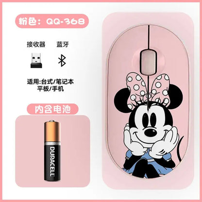 Disney Kawaii Mickey Mouse and Minnie Wireless Bluetooth Mouse Cute Cartoon USB Bluetooth Dual Mode Super Silent Home Laptop