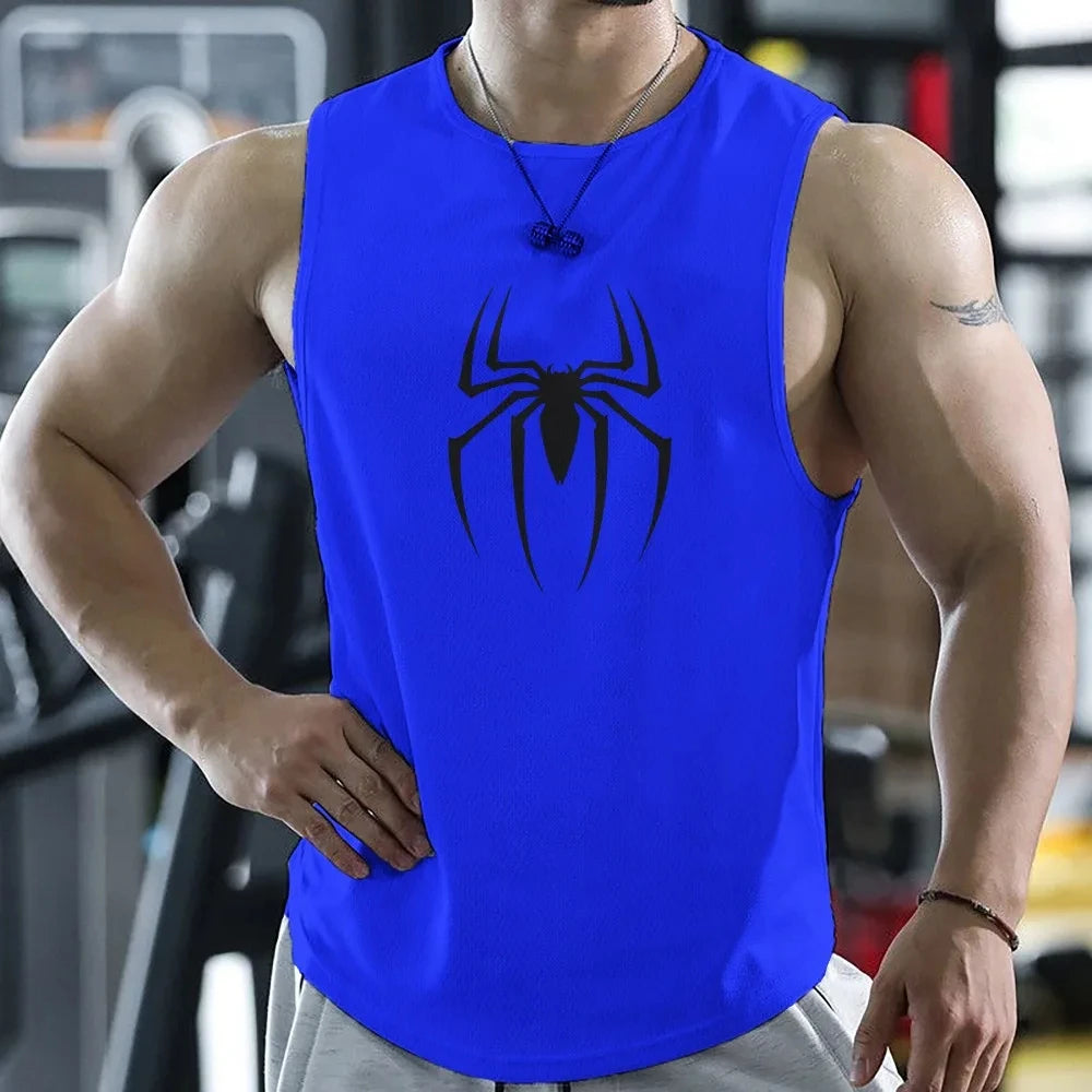 Gym T Shirt For Men Summer Quick-drying Spider Print Fitness Tank Tops Male Mesh Basketball Sleeveless Shirt Vest Men's Clothing