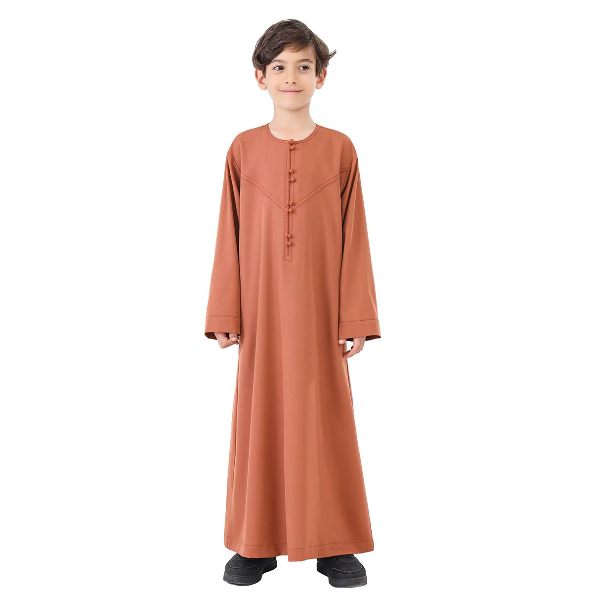 Arab Muslim Kids Boy Jubba Thobe Abaya Satin Long Dress Kaftan untuk Anak-anak Pakaian Islami Jubah Panjang Dress Dubai Arab Ramadan 