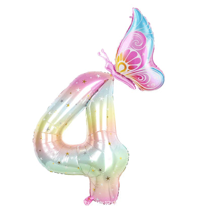 40Inch Colorful Gradient Number Balloon 0-9 Digit Foil Helium Balloon Butterfly Girl Birthday Party Decor Baby Shower Kids Gifts