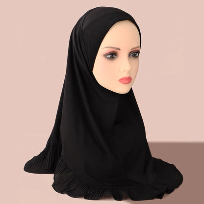 New Muslim Pullover Hat Malay Convenient Hijab Single-layer Ruffled Women's Scarf Hijab Solid Color Comfortable Hat Cap