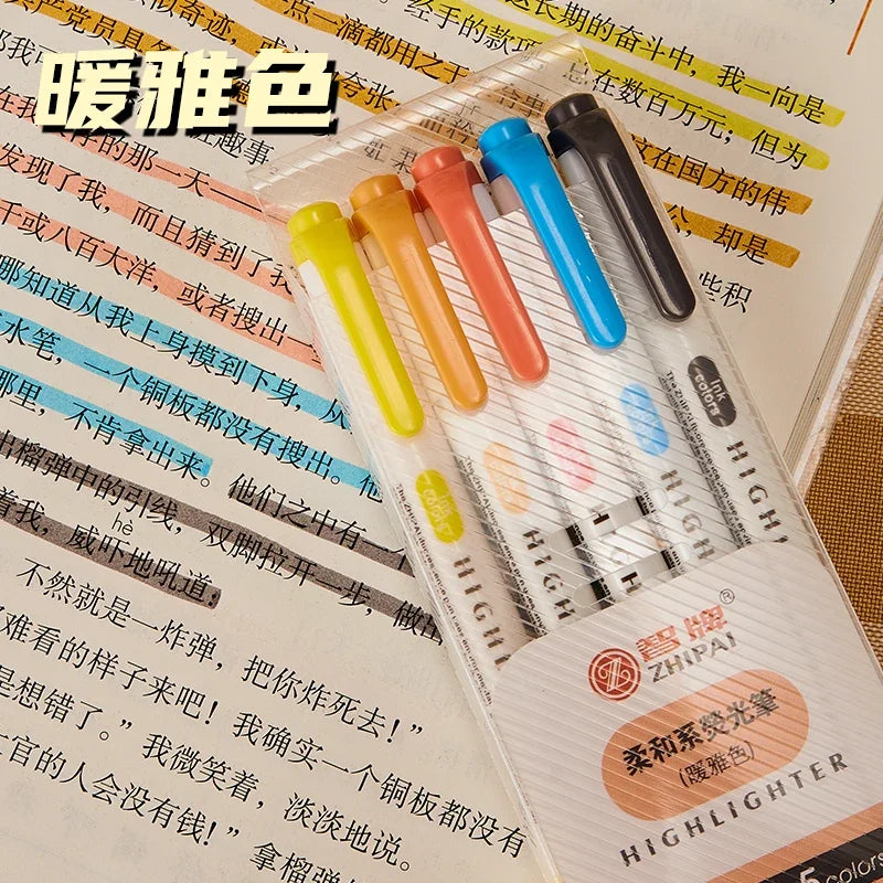 5 Colors/box Double Headed Highlighter Pen Set Fluorescent Drawing Markers Highlighters Pens Art Japanese Cute Pastel Stationery