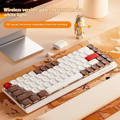 EWEADN MK68 Mechanical Keyboard Wireless 3-Mode Bluetooth Mini Mute 68keys PBT Keycaps Office Gaming Keyboard Mouse Set PC Gifts