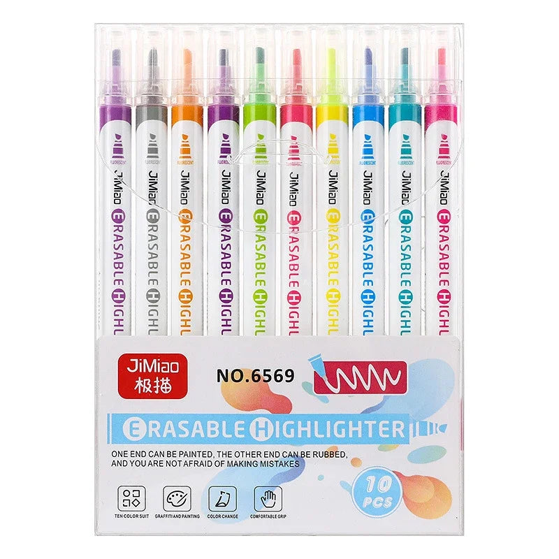 10Pcs/Set Erasable Highlighter Pen Highlighter Markers Back to School Stationery Office Supplies for Kids Students Drawing Gift