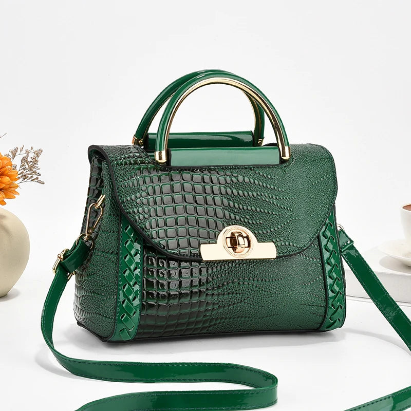 Beg Satchel Pemegang Atas Fesyen, Beg Crossbody Corak Buaya, Beg Tangan Elegan Wanita, Beg Bahu &amp; Dompet 