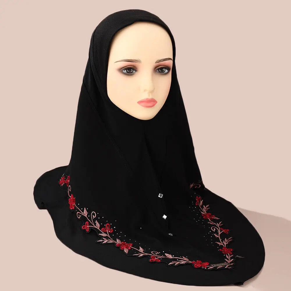 Malaysia Embroidery Floral 2 Layers Instant Hijab Muslim Wear Directly Islamic Shawls Arab Scarf Turban