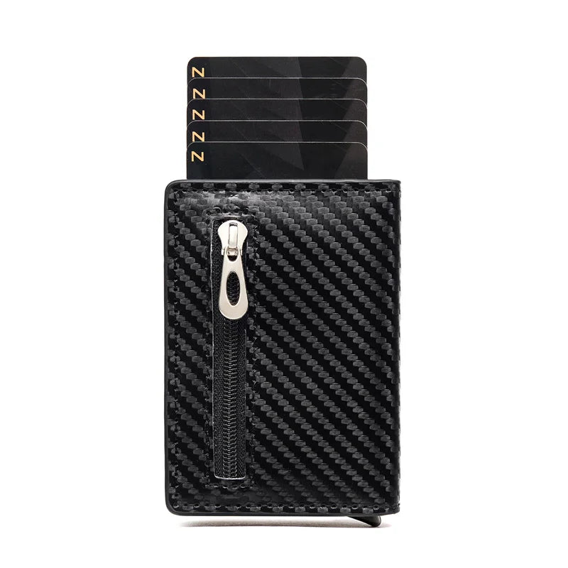 ZOVYVOL Credit Card Holder 2022 New Aluminum Box Card Wallet Men RFID PU Leather Pop Up Card Case Magnet Carbon Fiber Coin Purse