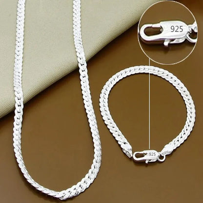 Silver Color  8/16/18/20/22/24 Inch 6mm Side Chain Necklace Bracelet For Woman Men Fashion Charm Wedding Jewelry