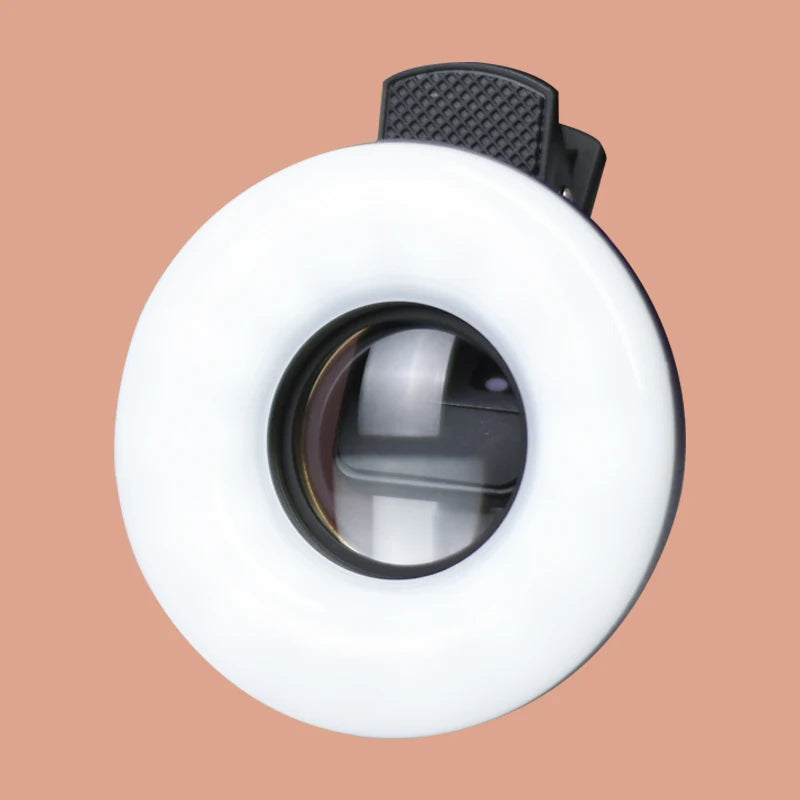 Macro Lens for Mobile 15X Fill Ring Light Selfie Live Lamp Camera Lens with LED Universal Flash Smartphone Portable Light Clip