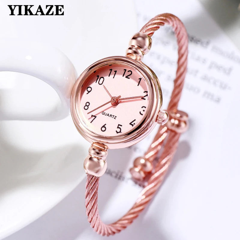 YIKAZE Women Bracelet Watch Retro Gold Bangle Women Watches Stainless Steel Retro Ladies Quartz Wristwatch Clock Dress Watch