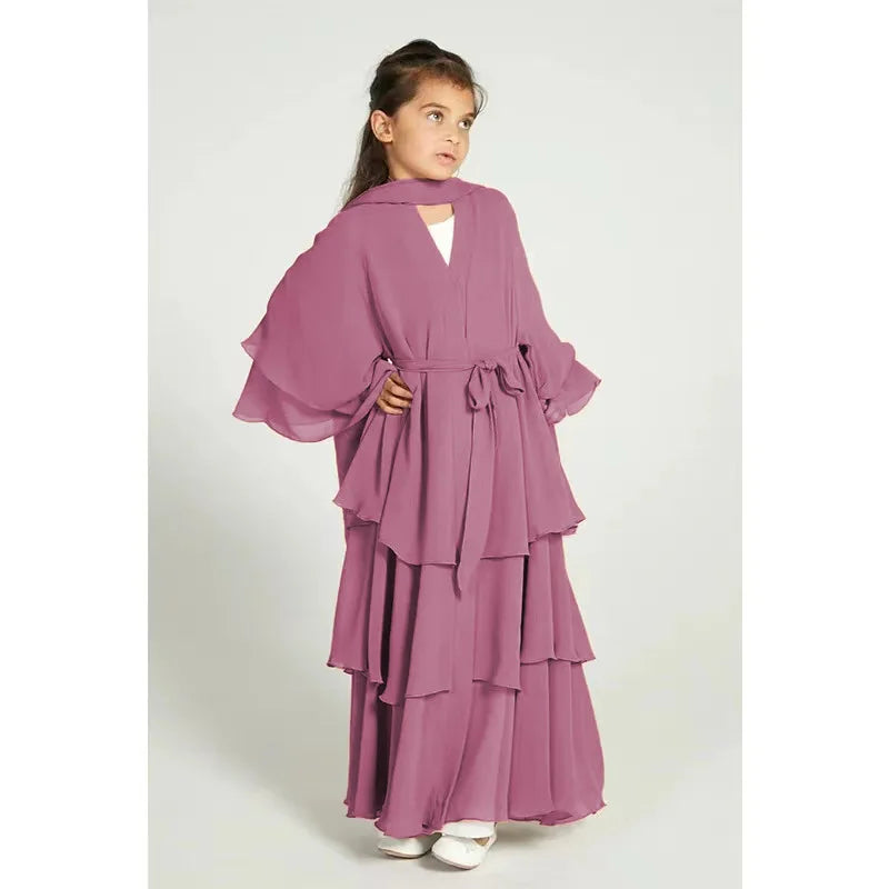 Chiffon Muslim Abaya Kids Abaya Girls Islamic Dresses Prayer Clothing For Children Musulmane Ramadan Kebaya Robe Without Hijab