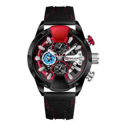 BORUSE Watches for Men Red Waterproof Chronograph Watch Mens Business Luminous Wristwatch Calendar Clock Relogio Masculino