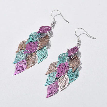 Vintage Hollow Leaves Drop Earrings for Women Bohemian Colorful Long Dangle Earrings 2024 Fashion Jewelry boucle oreille femme