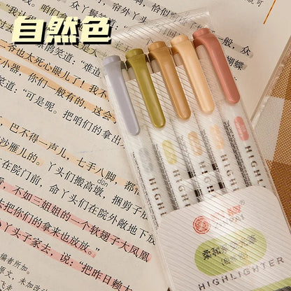 5 Colors/box Double Headed Highlighter Pen Set Fluorescent Drawing Markers Highlighters Pens Art Japanese Cute Pastel Stationery