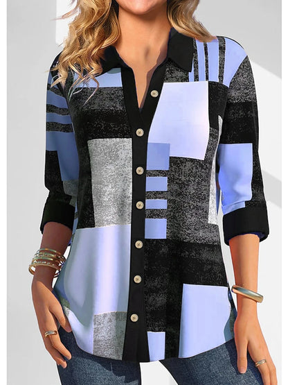 Women's Shirt Blouse Plaid Yellow Blue Purple Print Button Long Sleeve Casual Fashion Shirt Collar Fit 2024 Spring & Fall Tops