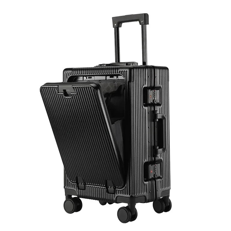 20/22/24/26/28'' Rolling Luggage Laptop Front Open Pocket Case Aluminum Frame Travel Trolley Suitcase Cabin Carry on Luggage Bag