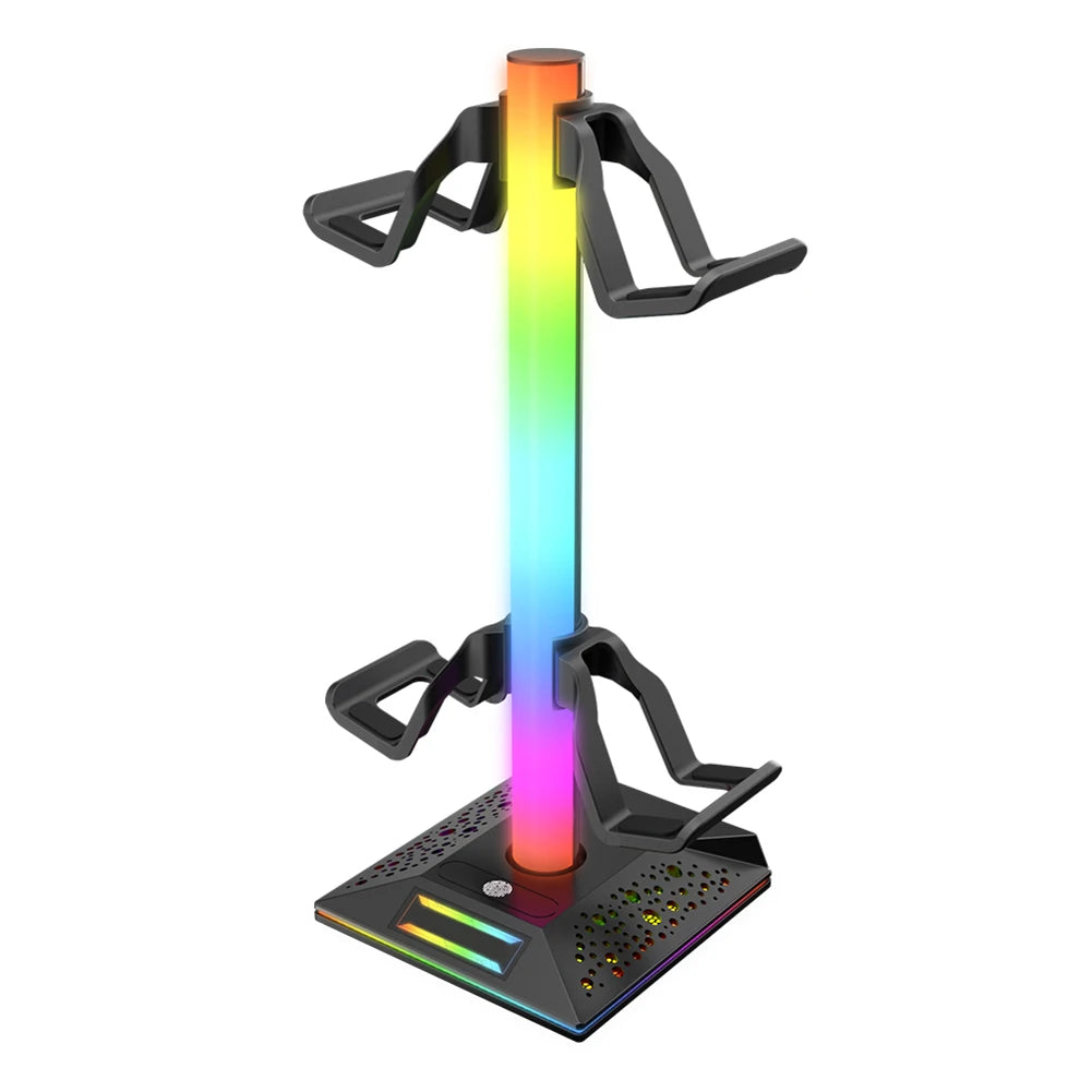 RGB Gaming Headphone Stand 10 Lighting Effects Dual USB Port 3.5mm Audio Port Desktop Gaming Headset Holder Hanger for Gamer PC