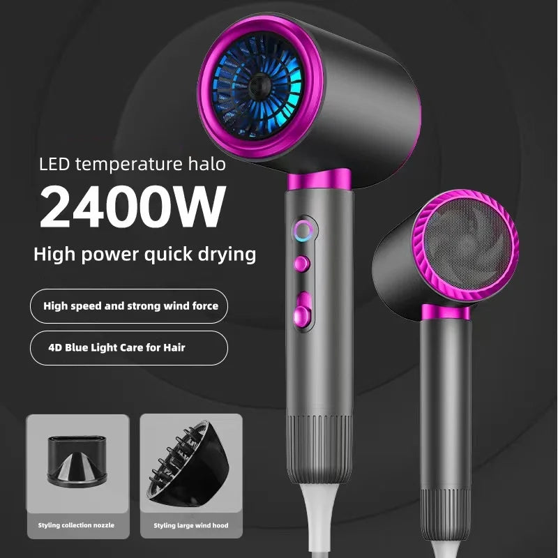 US/EU/UK High-Speed Hair Dryer 2400W High-Power Home Hair Salon Dedicated Blue Light Hammer Silent Cold And Hot Air Hair Dryer