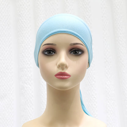 2024 summer new solid color Middle Eastern Malay headscarf solid color Muslim strap bottoming hat headscarf