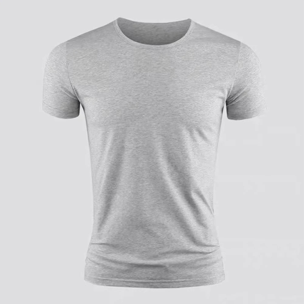 New Men's Short Sleeve T-Shirt Basic Plain Casual Gym Muscle Crew Neck T-Shirts Slim Fit Tops Tee Summer Man Clothing