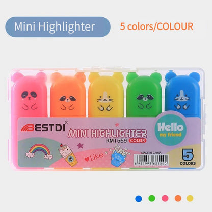 6PCS/Set Bear Mini Fluorescent Highlighter Pen Kawaii Pastel Marker Pens Stationery Material Escolar Papelaria School Supplie