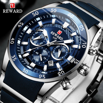 REWARD Blue Business Watches for Men Chronograph Silicone Quartz Wristwatch Man Wrist Watches Male Sports Waterproof Watch