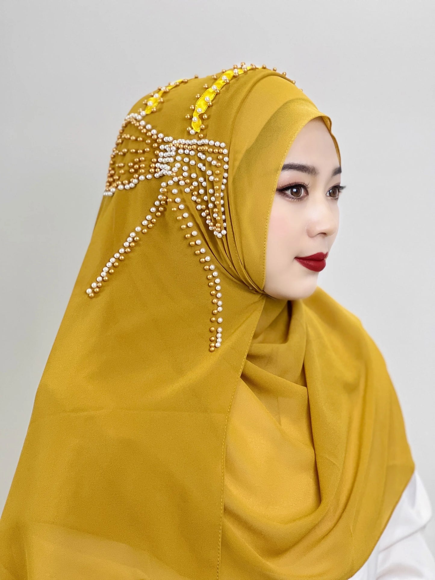 Muslim Big Bow Hijab Beaded Hijab Send Decorative Arab Hijab Women Hijab Shiny Soft Easy to Wear Hijab Turkey Head Wrap Scarf