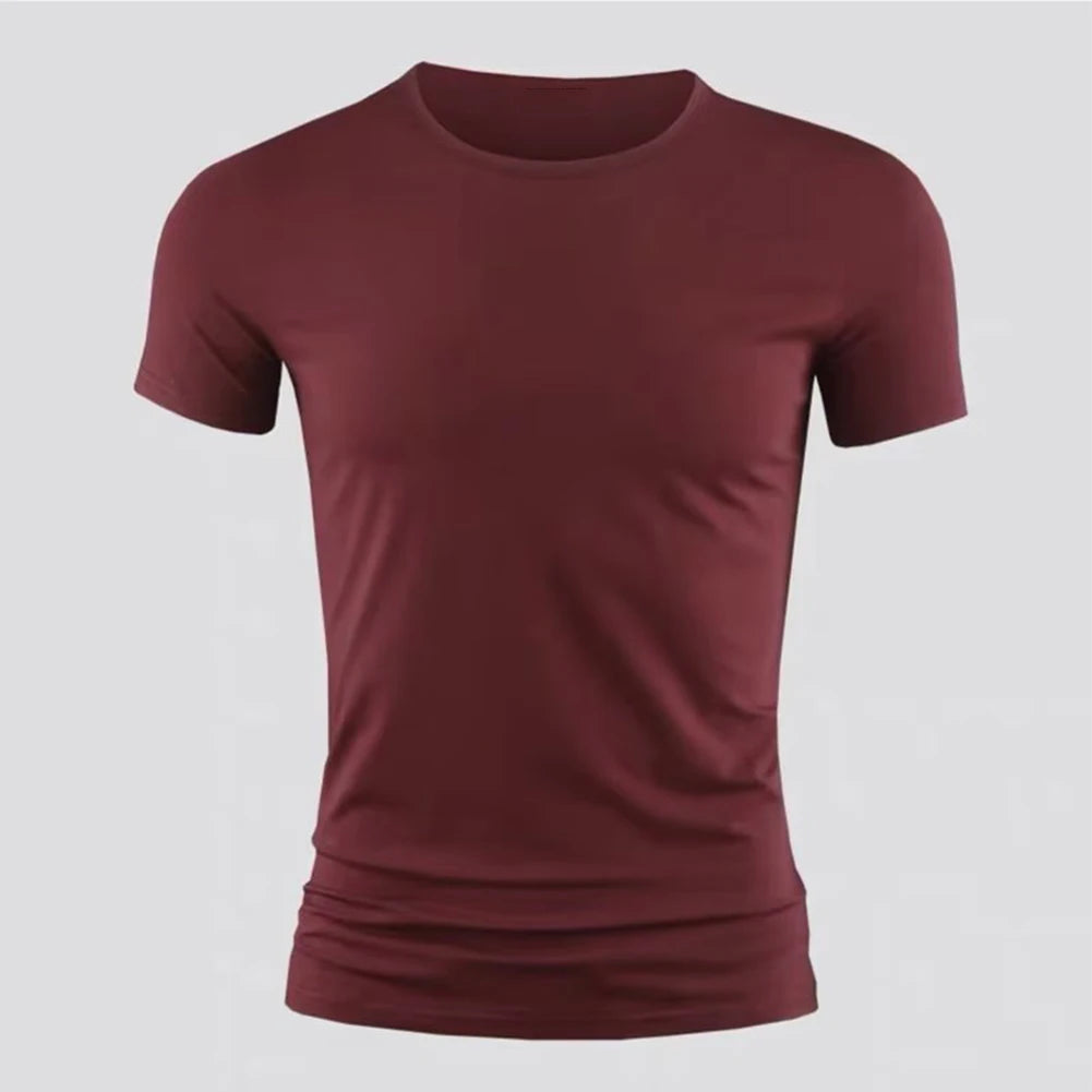 New Men's Short Sleeve T-Shirt Basic Plain Casual Gym Muscle Crew Neck T-Shirts Slim Fit Tops Tee Summer Man Clothing