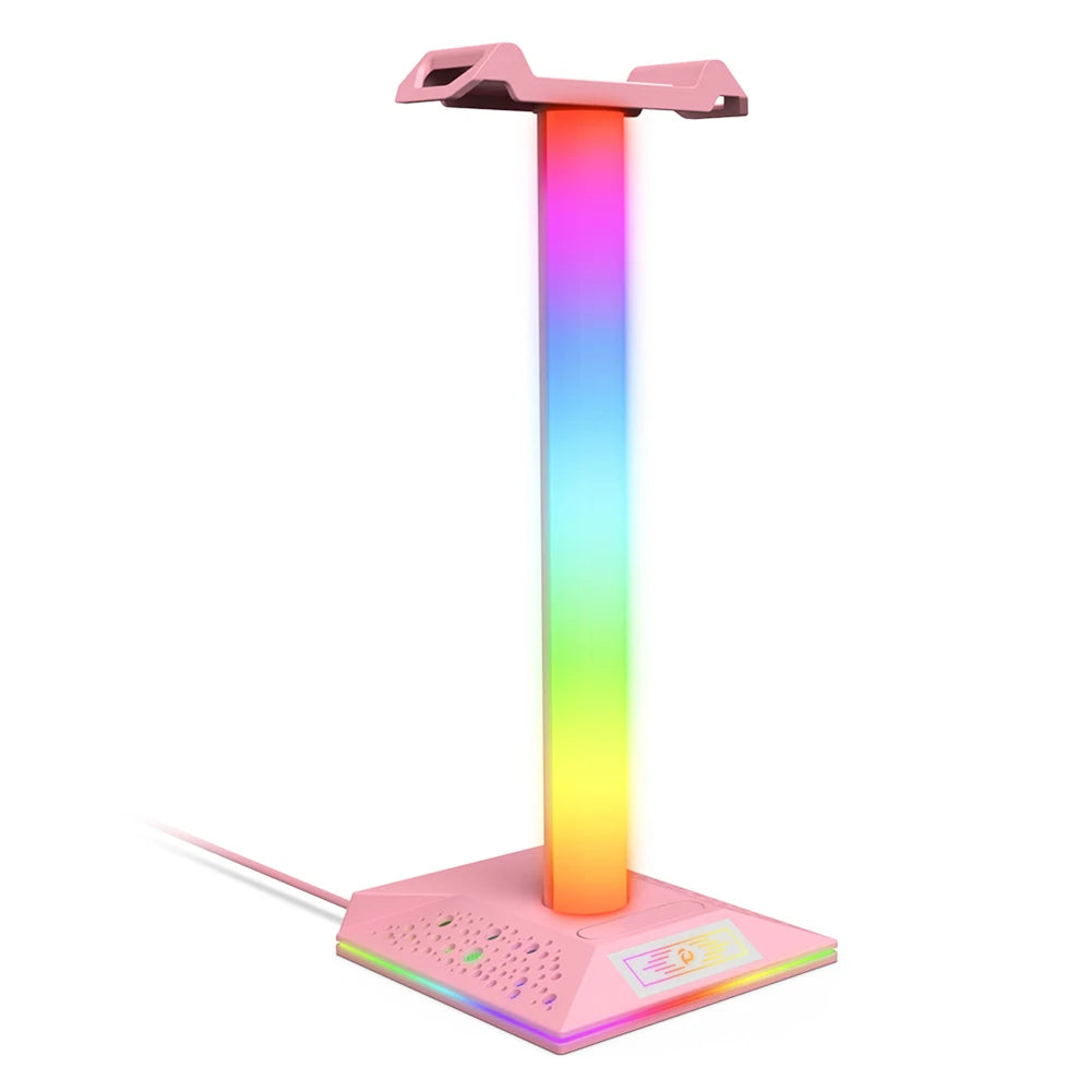 RGB Gaming Headphone Stand 10 Lighting Effects Dual USB Port 3.5mm Audio Port Desktop Gaming Headset Holder Hanger for Gamer PC