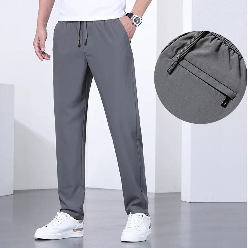 Men's Quick-drying Pants, Drawstring Elastic Waist, Casual Trousers, Loose Straight Pants, Summer New Fashion, Trendy