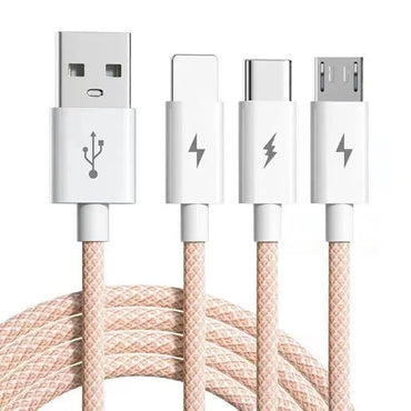 Kabel 6A 3 Dalam 1 USB Jenis C Kabel Pengecasan Super Pantas 66W untuk Huawei Xiaomi Samsung OPPO Lightning Data Cord untuk iPhone 1.2/2/3M 