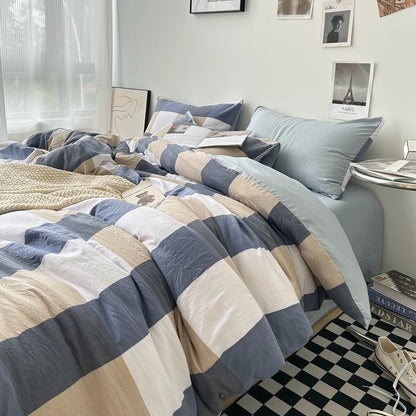 Bed Linen Washed Cotton Striped Grid Minimalist Bedding Sheet Set Comforter Sets Queen Duvet Cover Double For Boys And Girls