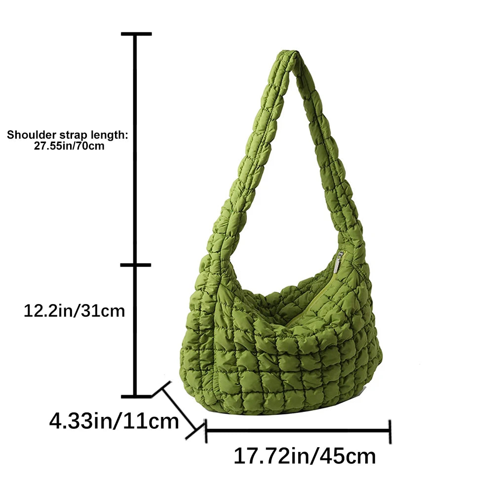 Beg Selempang Berlapis Empuk Baharu untuk Wanita Beg Bahu Awan Berlipat Bubbles Beg Tangan Berbentuk Baldi Tote Besar Beg Tangan Ruched 