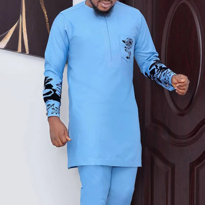 Pakaian Afrika untuk Lelaki Pakaian Tradisional Nigeria 2PC Baru Set Suit Perkahwinan Elegan Pakaian Lelaki Islam Agbada Muslim Mewah 