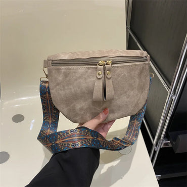 Beg Dada Bergaya Hobo Warna Pepejal Pereka Mewah Beg Dada Wanita PU Kulit Beg Pinggang Fesyen Tali Lebar Pek Bahu Fanny 