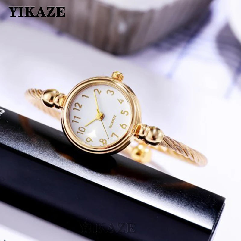 YIKAZE Women Bracelet Watch Retro Gold Bangle Women Watches Stainless Steel Retro Ladies Quartz Wristwatch Clock Dress Watch