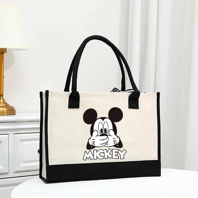 Disney Mickey Women Handle Tote Beach Bag Handbag Simple Wedding Large Capacity Shoulderbag Shopper Picnic Beach Gift Bags