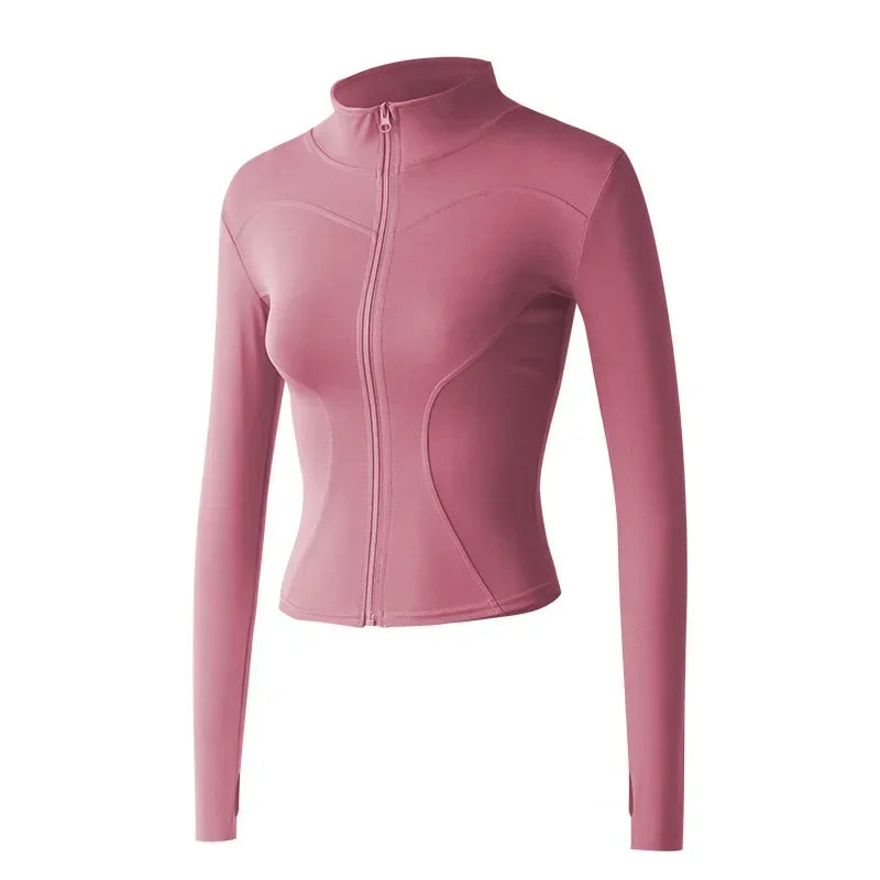 Aiithuug Slim Fit Lightweight Jackets Women's Full Zip-up Yoga Sports Running Jacket with Thumb Holes for Workout