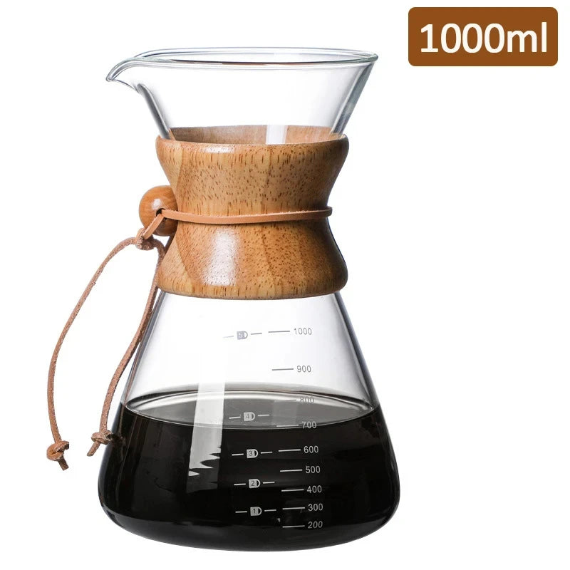 Hand Glass Coffee Kettle Coffee Maker 400ML 600ML 800ML 1L Stainless Steel Filter Dripper Manual Coffee Maker Brewer Pot