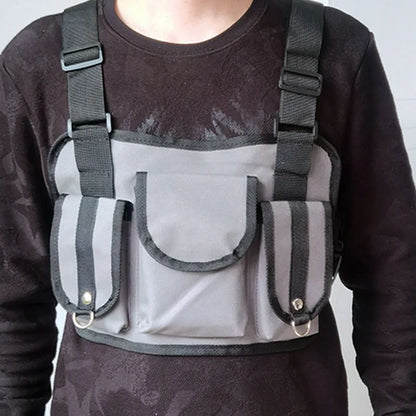 Beg Dada Taktikal Berfungsi untuk Lelaki Fesyen Peluru Hip Hop Vest Beg Streetwear Beg Pinggang Uniseks Beg Rig Dada Hitam 899 