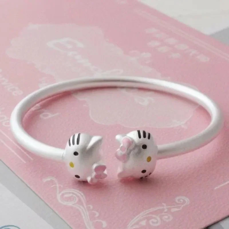 Hello Kitty Necklace Sanrio Anime Character Pink Peach Heart Crystal Cat Push-Pull Bracelet Pendant Couple Decoration Girl Gift