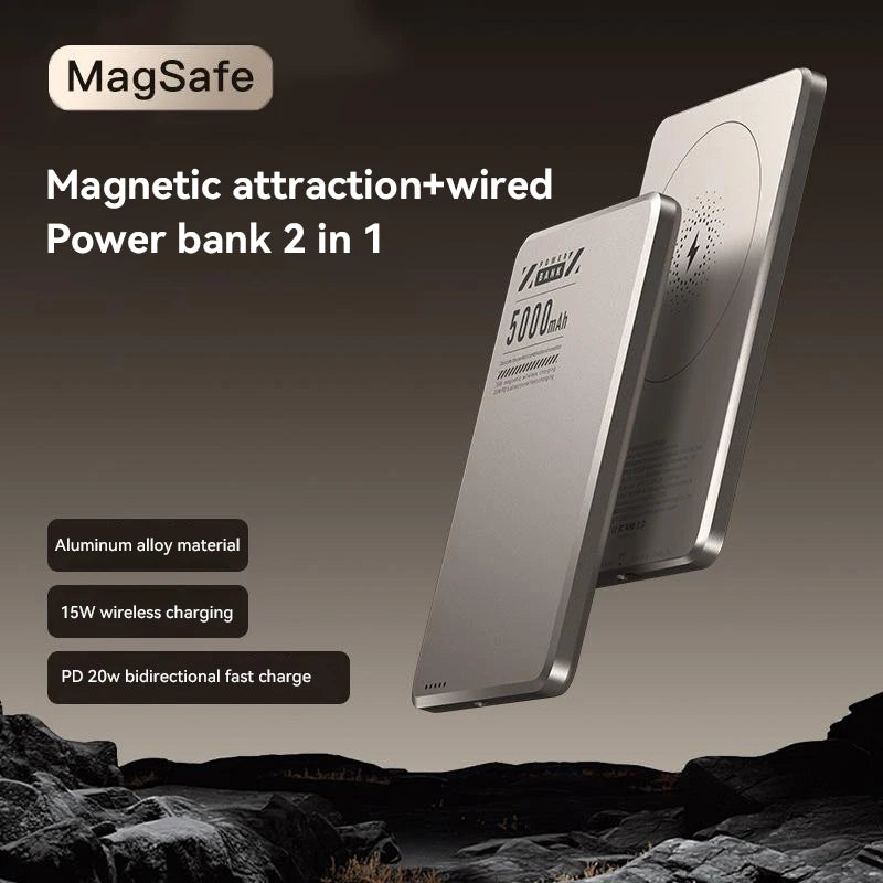 5000mAh Mini Power Bank Qi2 Magnetic Wireless Powerbank Portable Charger Ultra Thin Alloy Fast Charge For Samsung Xiaomi iPhone