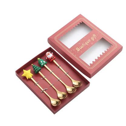 Stainless Steel Spoon,cute Creative Christmas Tree Coffee Mixing Spoon,dessert Fruit Fork,figurine Spoon Fork Cutlery,gift Set