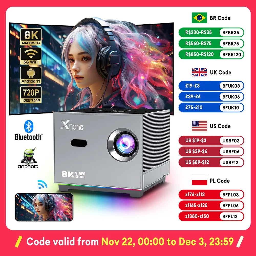 Original X3 Projector 4K Android 11 Dual WiFi Android 11 300ANSI Dual 2.4G&5G BT5.0 Smart Home Theater Portable Mini Projector