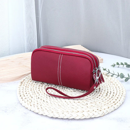 Large Capacity Wristlet Wallet Mobile Phone Pouch Women Leather Handbag Triple Zipper Clutch Phone Purse