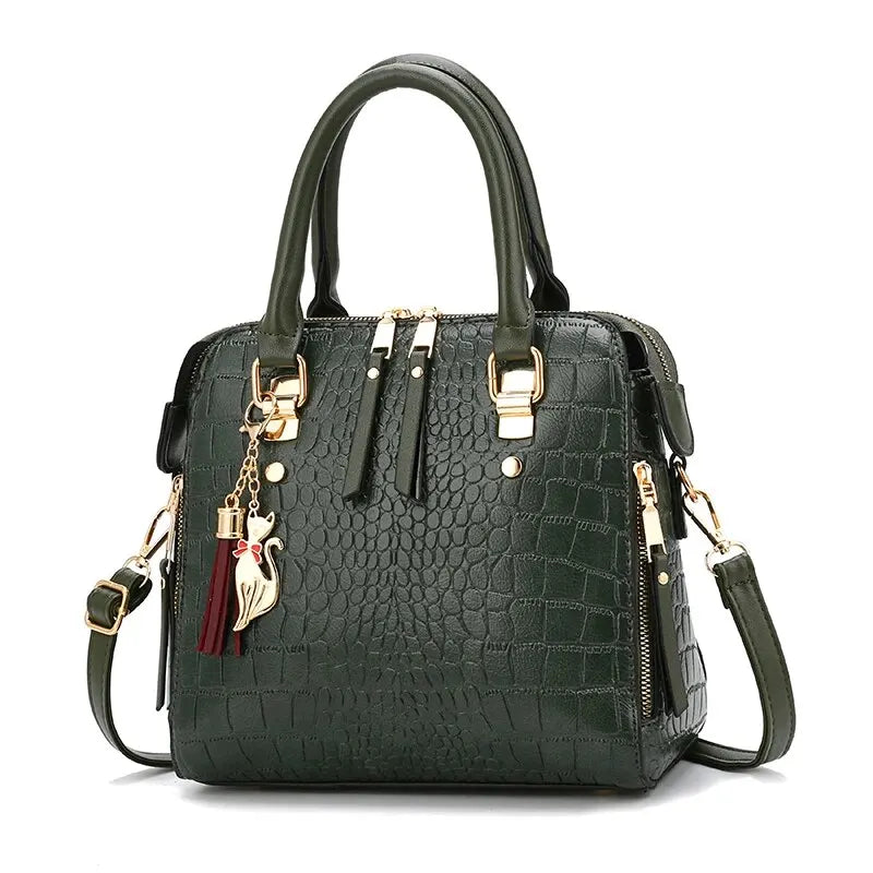 Beg Crossbody Pemegang Atas Corak Buaya, Dompet Beg Beg Kulit PU, Beg Bahu Fesyen Serbaguna Klasik 