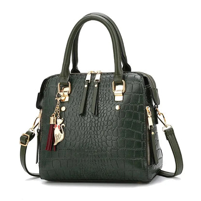 Beg Crossbody Pemegang Atas Corak Buaya, Dompet Beg Beg Kulit PU, Beg Bahu Fesyen Serbaguna Klasik 