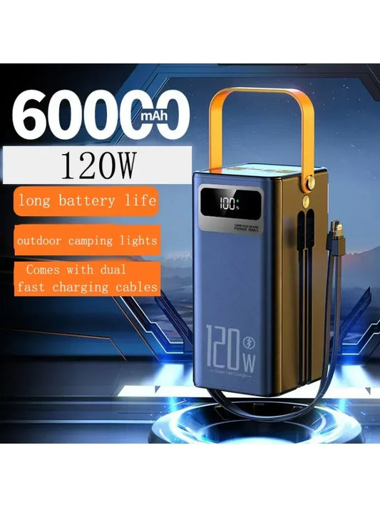 120W Large Capacity 60000mAh Super Fast Power Bank, Outdoor Camping Live Streaming Mobile Power Bank